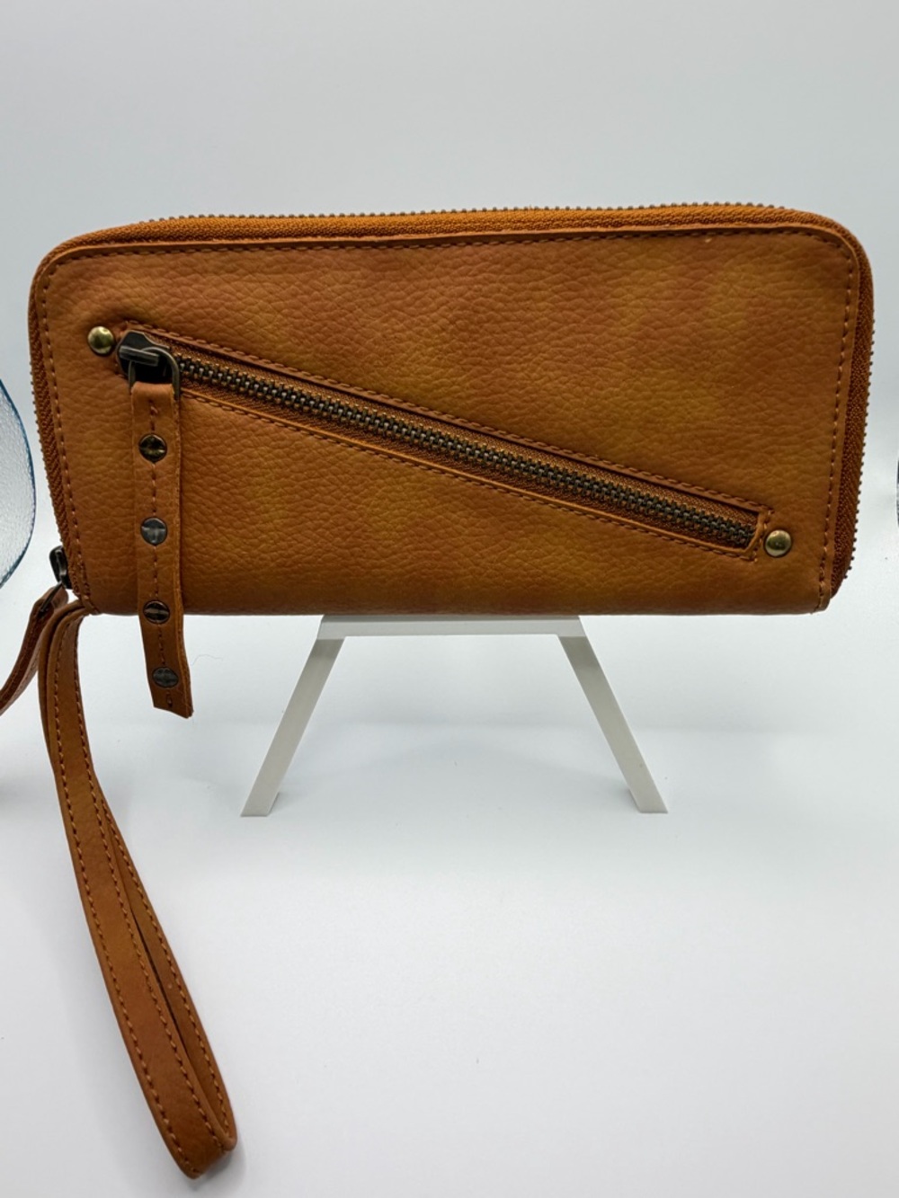 Free People Tan Leather Clutch with Studded Wristlet